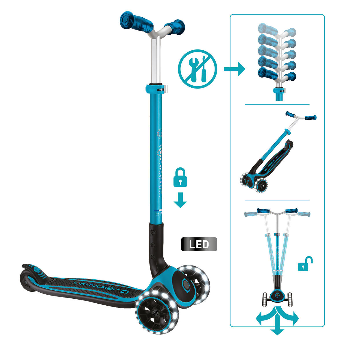 KINDERSCOOTER ACE LIGHTS  - Blau, Basics, Kunststoff (61/37/94,5cm) - GLOBBER
