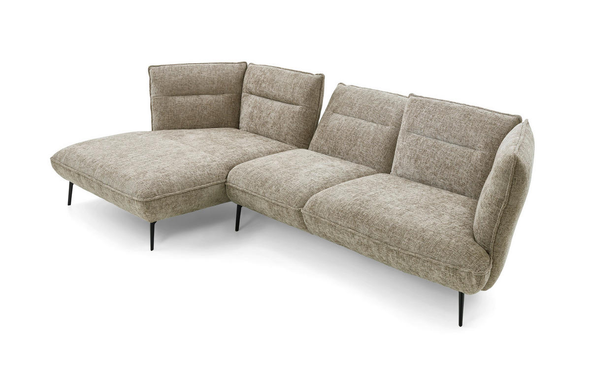 ECKSOFA in Flachgewebe Taupe  153/339 cm  - Taupe/Schwarz, Design, Textil/Metall (153/339cm) - Moderano