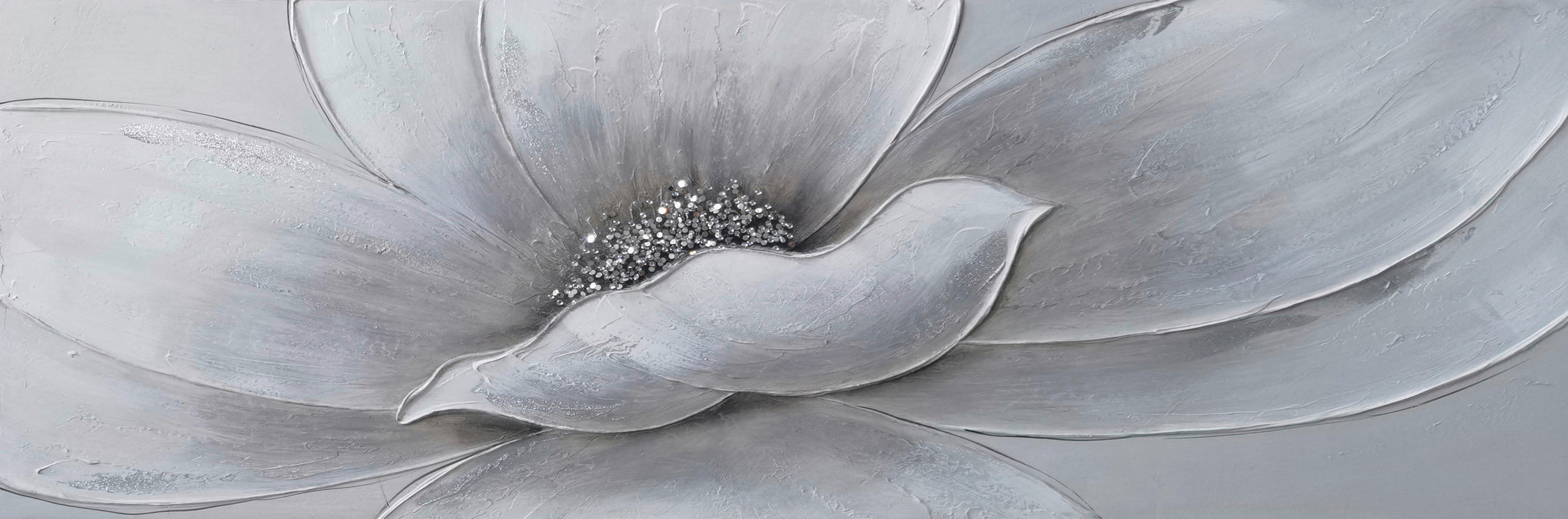 ÖLGEMÄLDE Blumen  - Braun/Weiß, Design, Holz/Textil (55/150cm) - Monee