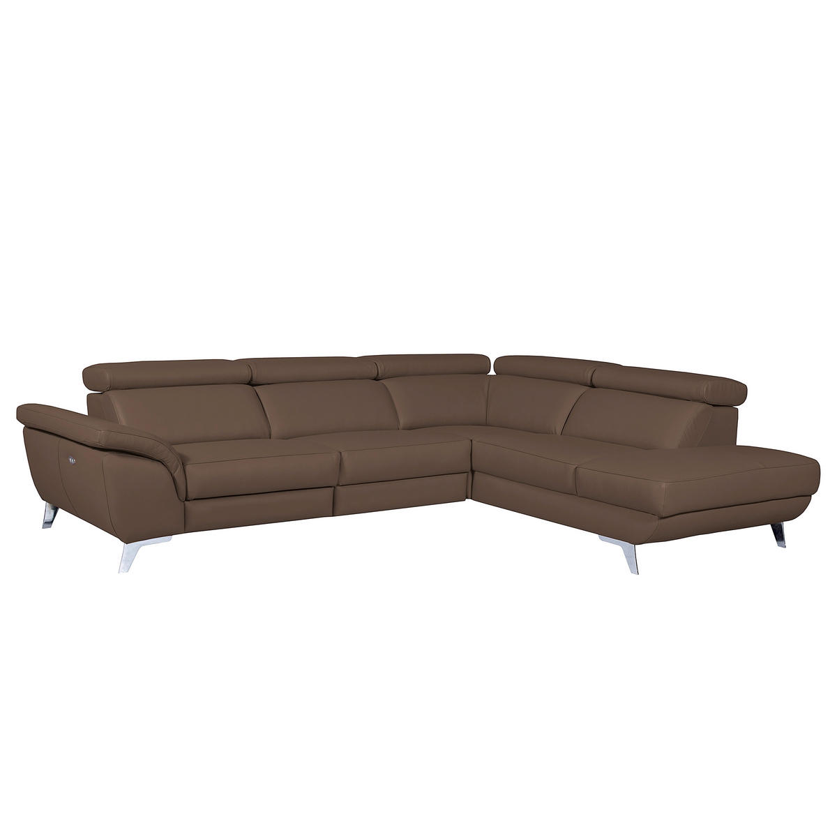ECKSOFA  in Echtleder Dunkelbraun Rücken echt, Armteilverstellung, Relaxfunktion, Kopfteilverstellung  283/228 cm  - Dunkelbraun/Silberfarben, Design, Leder/Metall (283/228cm) - Livetastic