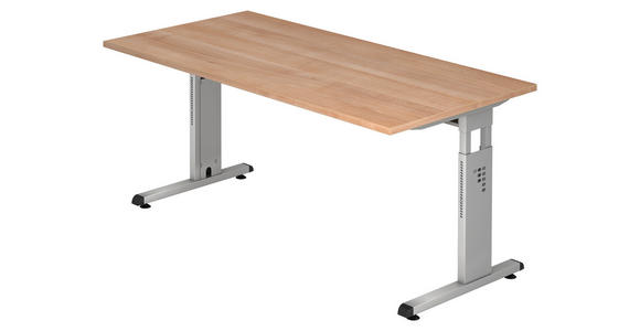 SCHREIBTISCH höhenverstellbar, in verschiedenen Holz-Dekoren erhältlich  - Silberfarben/Nussbaumfarben, KONVENTIONELL, Holzwerkstoff/Metall (160/80/65-85cm) - Venda