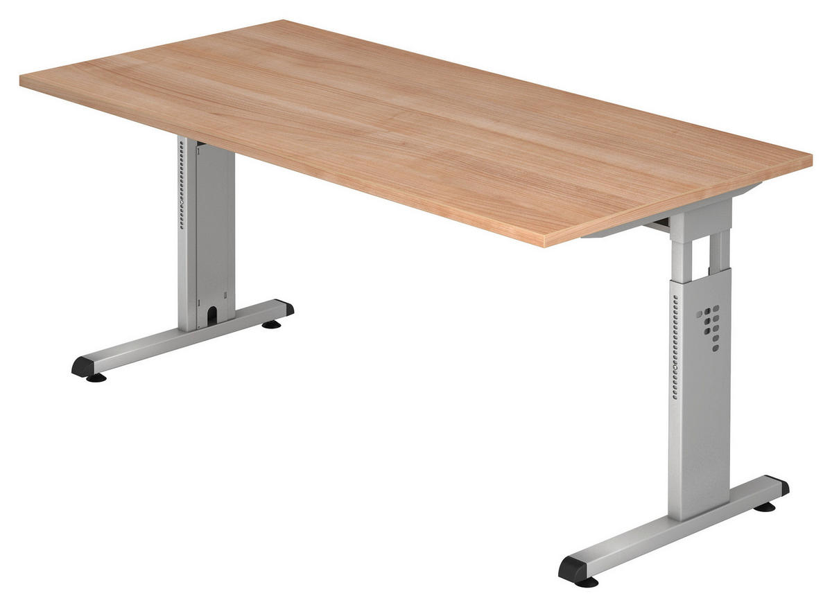 SCHREIBTISCH 160/80/65-85 cm  in Nussbaumfarben  - Silberfarben/Nussbaumfarben, KONVENTIONELL, Holzwerkstoff/Metall (160/80/65-85cm) - Venda