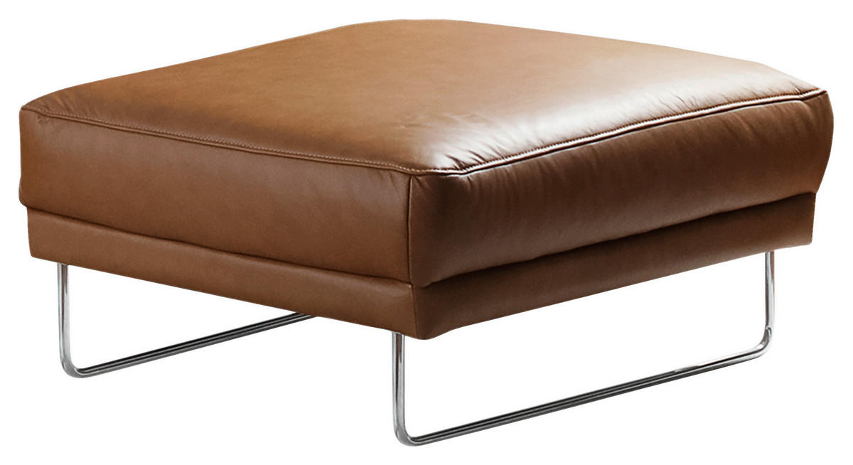 HOCKER Echtleder Cognac  - Chromfarben/Cognac, Design, Leder/Metall (96/45/80cm) - Livetastic