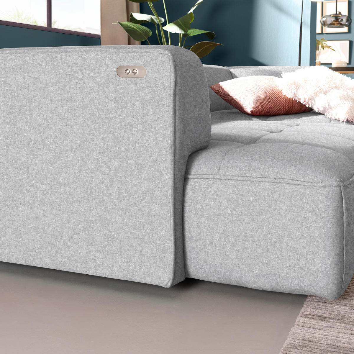 ECKSOFA  in Webstoff Grauweiß Zierkissen, Rückenkissen, Sitzvorzug  288/188 cm  - Grauweiß/Schwarz, Design, Kunststoff/Textil (288/188cm) - Welnova