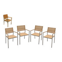 GARTENSTUHL-SET Teakholz Edelstahl Schwarz, Silberfarben, Teakfarben  - Silberfarben/Schwarz, Basics, Holz/Kunststoff (53/86/50cm) - Gardenson