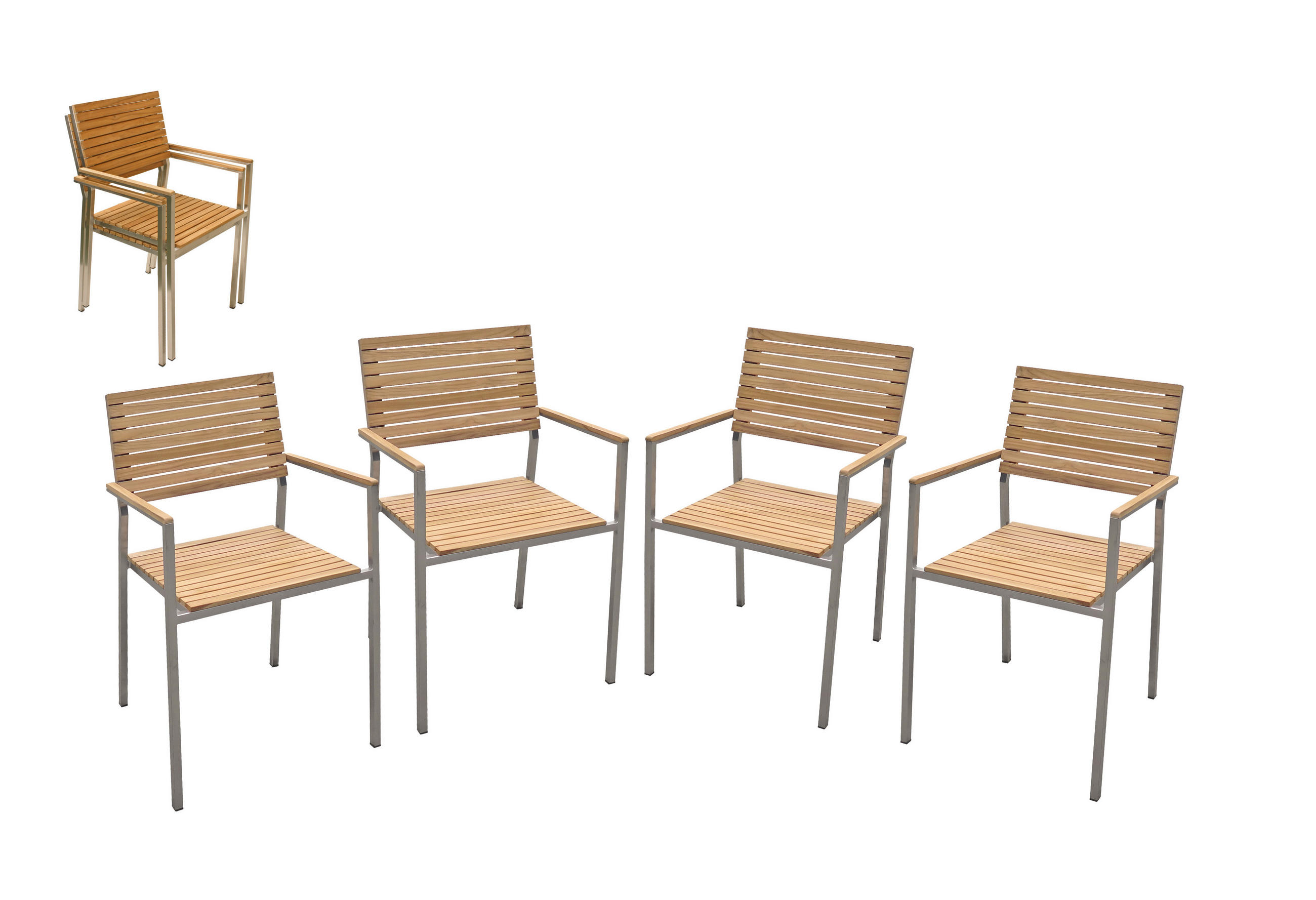 Gartensessel-Set 4-Tlg. Stapelbar Denver Teakholz