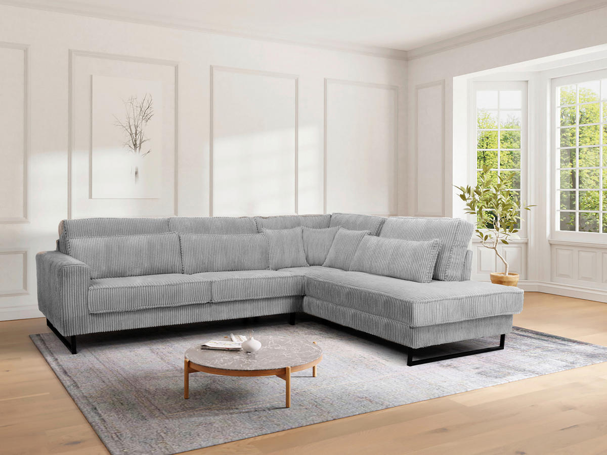 ROHOVÁ SEDAČKA, textil, kompozitní dřevo, světle šedá - černá/světle šedá, Konvenční, kov/kompozitní dřevo (284/253cm) - Livetastic