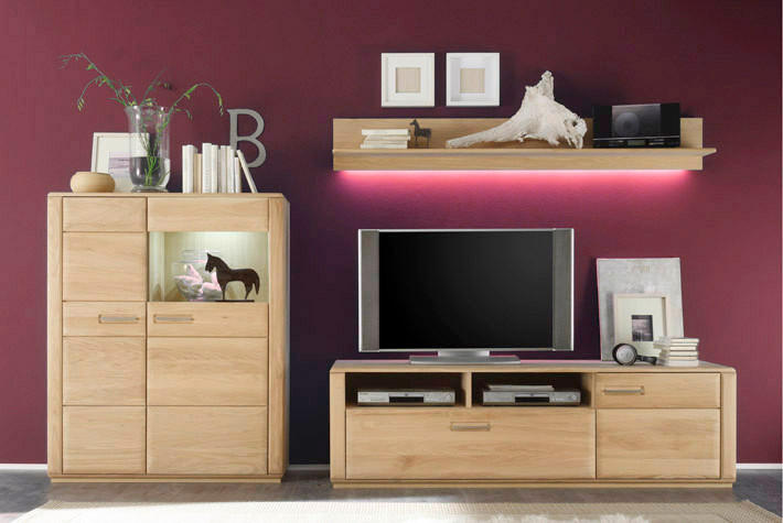 WOHNWAND  in Eichefarben  300/176/51 cm  - Eichefarben/Silberfarben, Design, Glas/Holz (300/176/51cm) - Livetastic