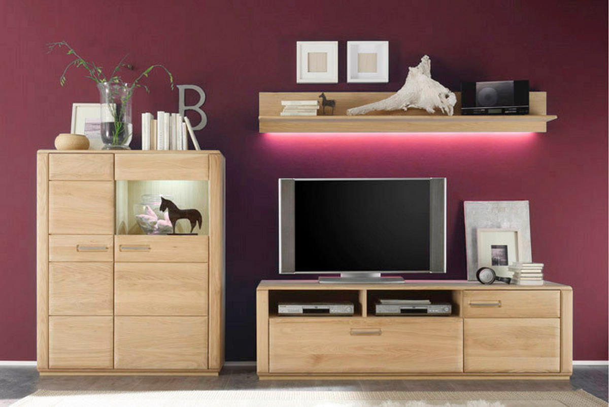 WOHNWAND  in Eichefarben  300/176/51 cm  - Eichefarben/Silberfarben, Design, Glas/Holz (300/176/51cm) - Livetastic