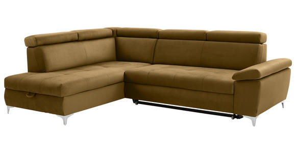 ECKSOFA Gelb, Braun Samt - Chromfarben/Gelb, KONVENTIONELL, Textil/Metall (206/271cm) - Carryhome