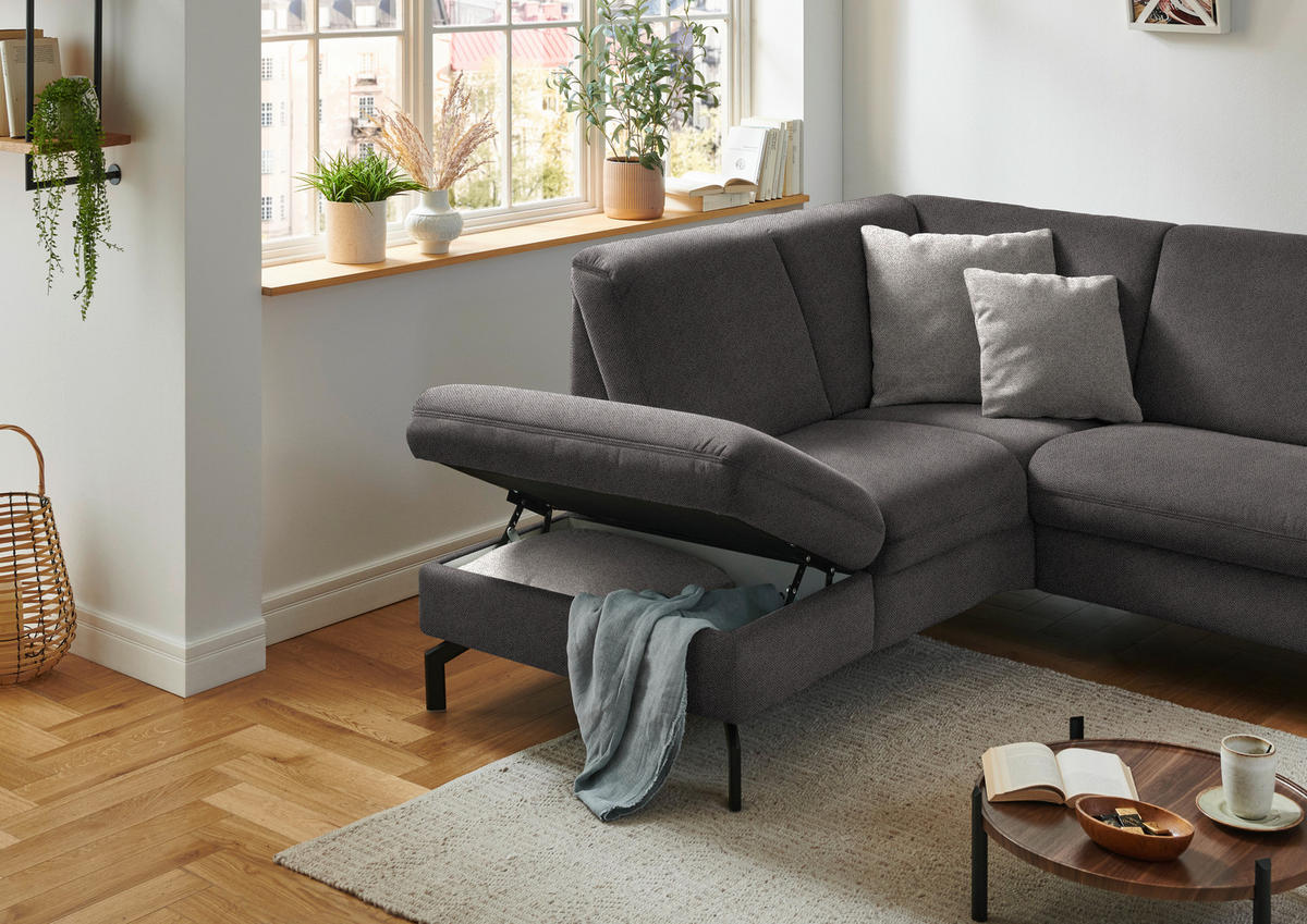 ECKSOFA in Flachgewebe Dunkelbraun  - Dunkelbraun/Schwarz, Konventionell, Textil/Metall (190/241cm) - Beldomo Comfort
