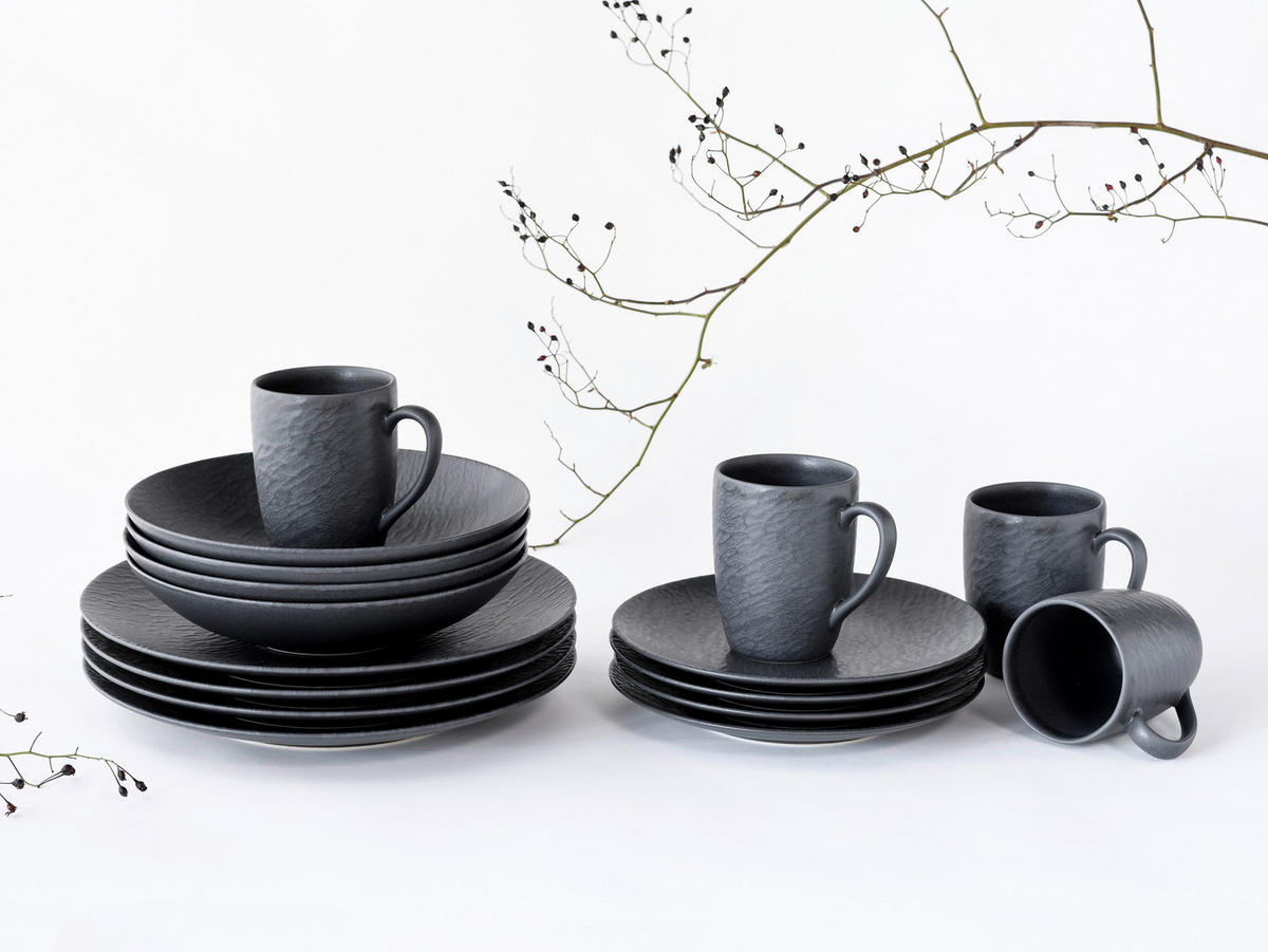 KAFFEEBECHERSET Rondo Schiefer 6-teilig  - Schwarz, Basics, Keramik (0,3l) - Creatable
