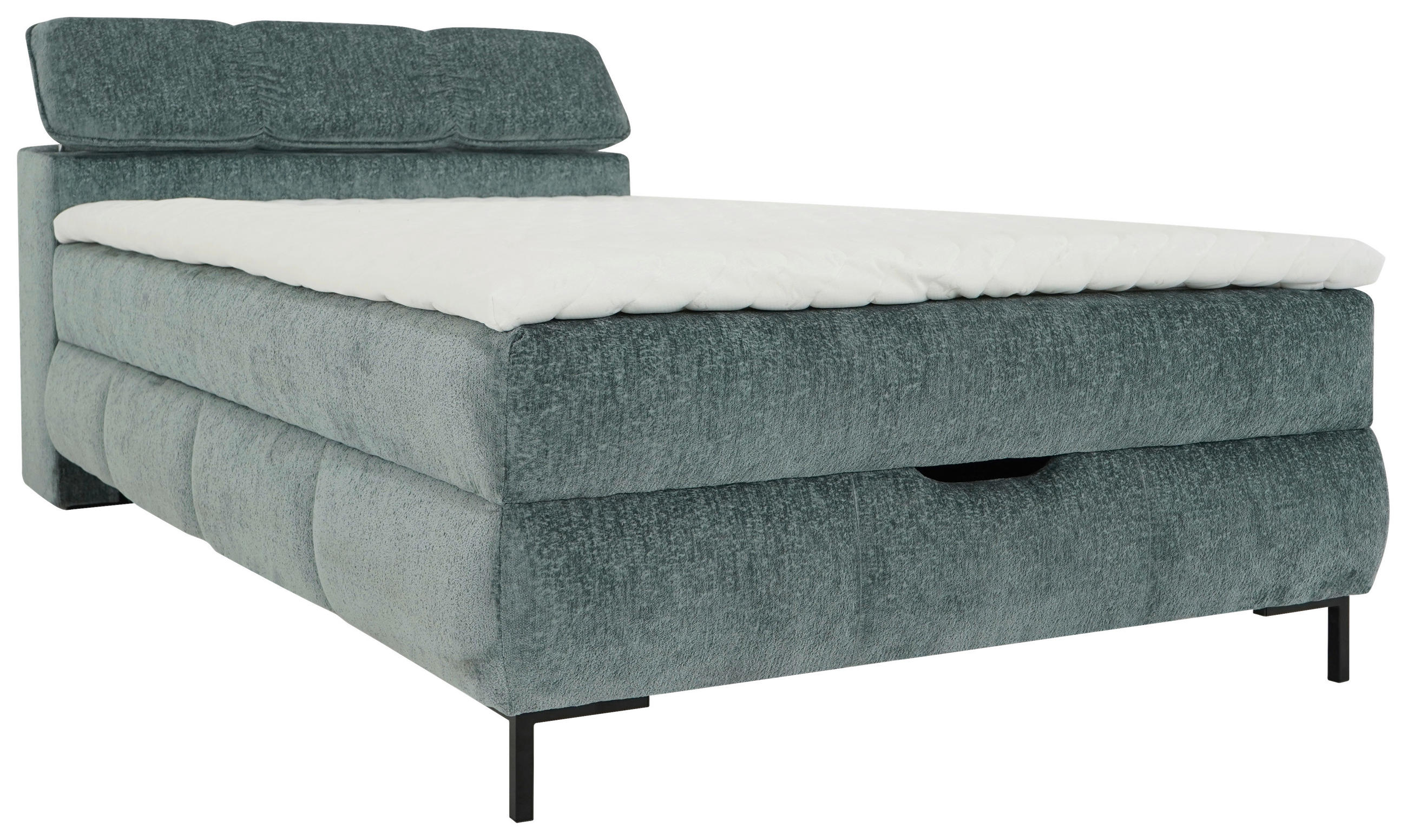 BOXBETT 120/200 cm,  in Salbeigrün, Matratze, Bettkasten, Topper, Kopfteilverstellung, H3 = fest  - Salbeigrün/Schwarz, KONVENTIONELL, Holz/Holzwerkstoff (120/200cm) - Xora