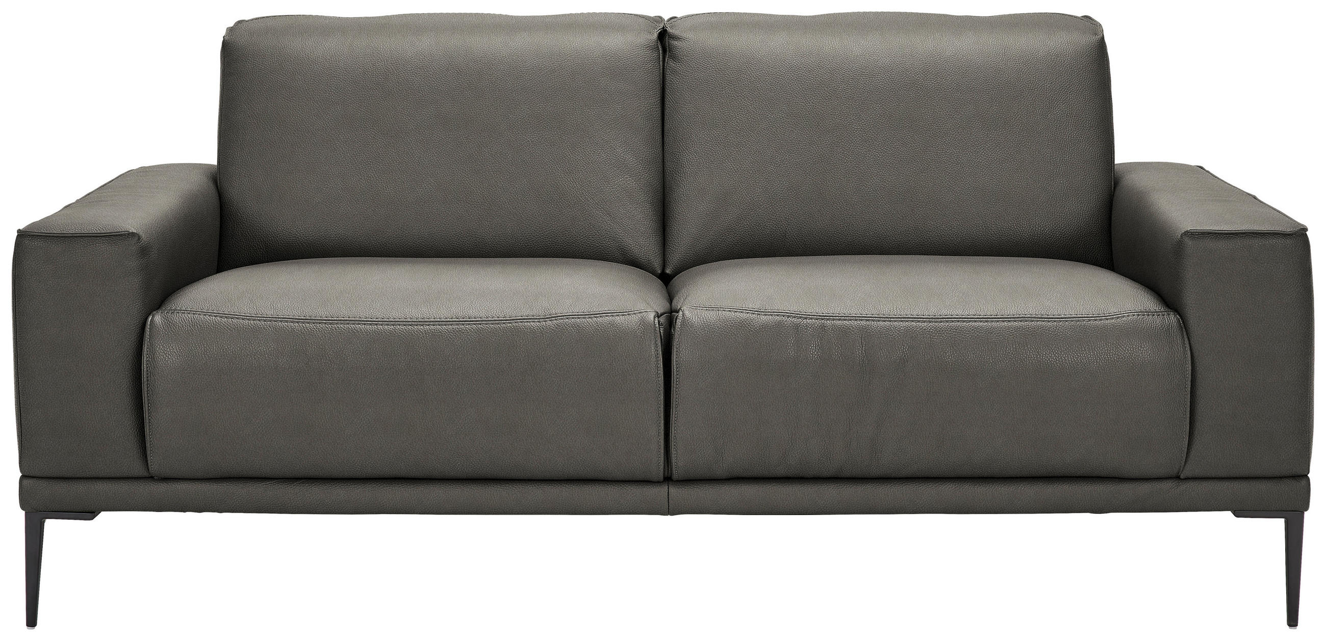 2-SITZER-SOFA Echtleder Dunkelgrau  - Dunkelgrau/Schwarz, Design, Leder/Metall (180/82/92cm) - Johann Jakob