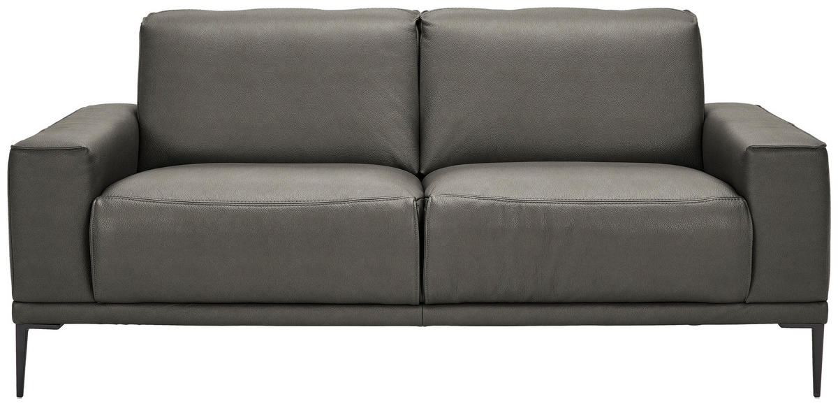 2-SITZER-SOFA Echtleder Dunkelgrau  - Dunkelgrau/Schwarz, Design, Leder/Metall (180/82/92cm) - Johann Jakob