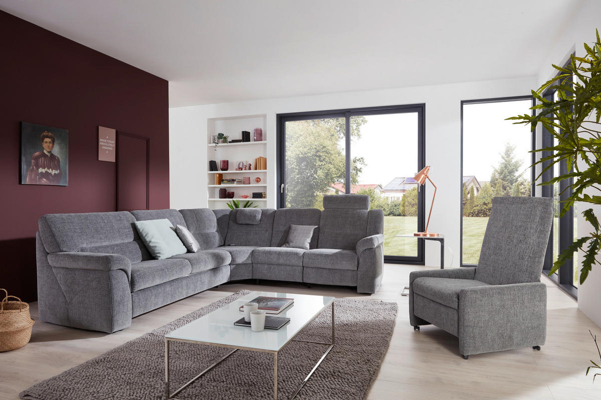 ECKSOFA in Chenille Grau  282/252 cm  - Schwarz/Grau, KONVENTIONELL, Kunststoff/Textil (282/252cm) - Himolla