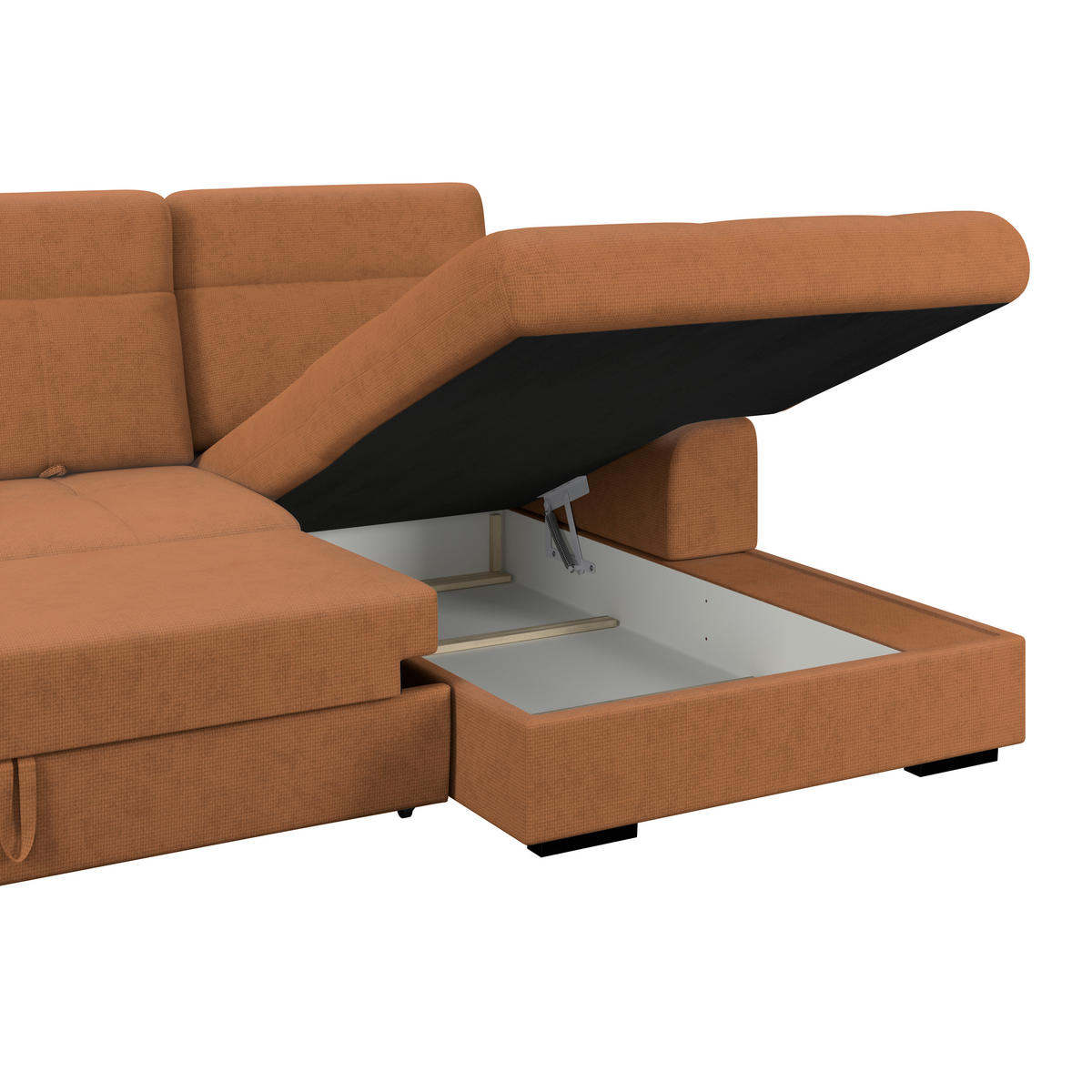 ECKSOFA Terracotta Chenille Rücken echt, Kopfteilverstellung  - Terracotta/Schwarz, KONVENTIONELL, Holz/Textil (286/203cm) - MID.YOU