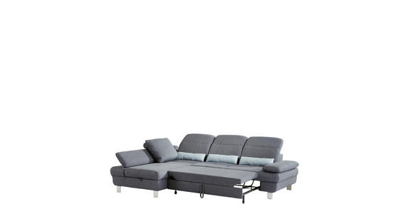 Wohnlandschaft inkl.Funktionen Grau, Hellblau Webstoff - Alufarben/Grau, KONVENTIONELL, Textil/Metall (216/286cm) - Cantus