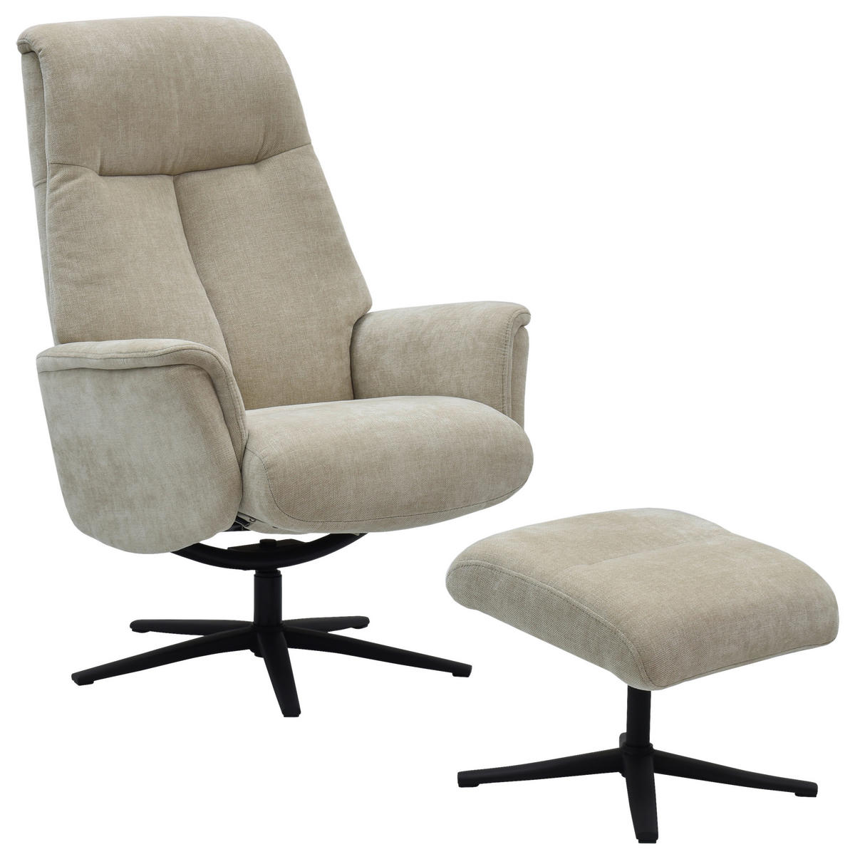 RELAXSESSELSET RELAVO Webstoff Hocker    - Beige/Schwarz, Design, Textil/Metall (72/109/86/111/81cm) - Livetastic