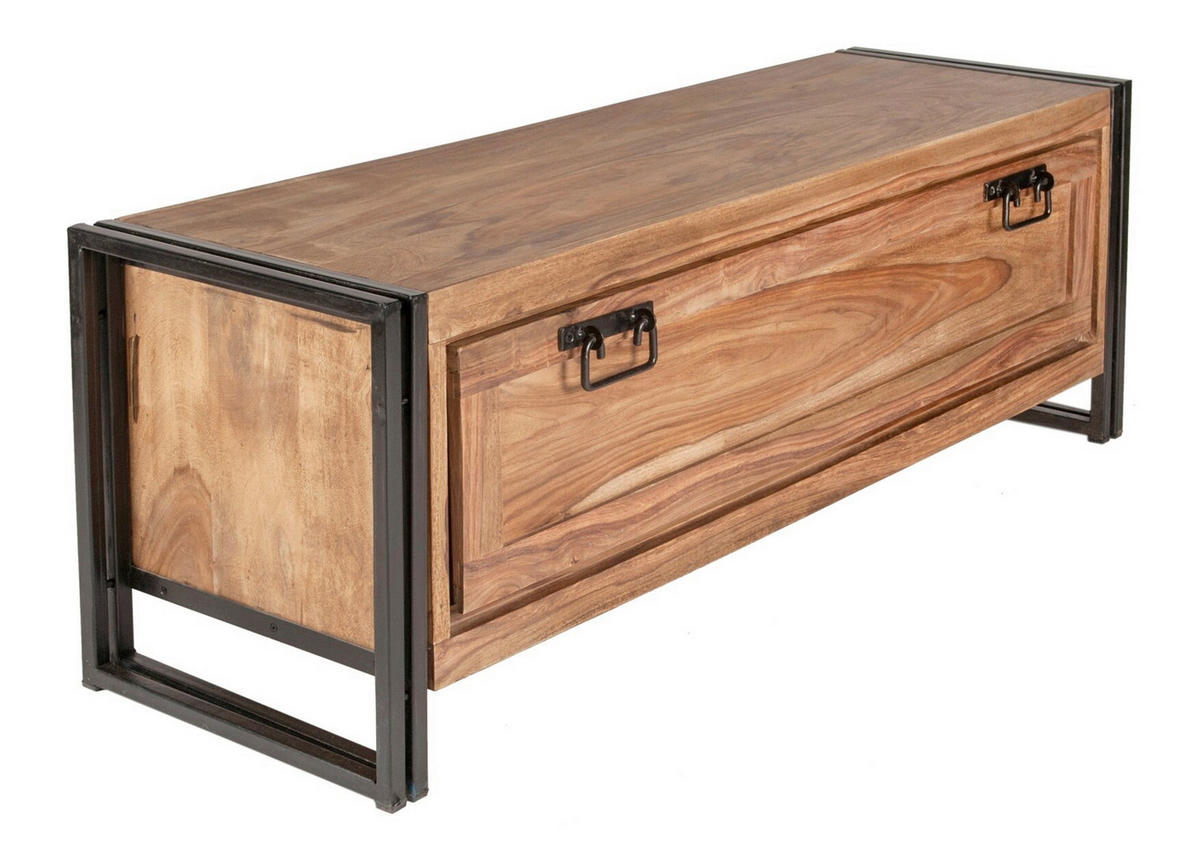 SCHUHSCHRANK Akazie massiv Naturfarben, Schwarz  - Schwarz/Naturfarben, Design, Holz/Metall (130/50/40cm) - MID.YOU