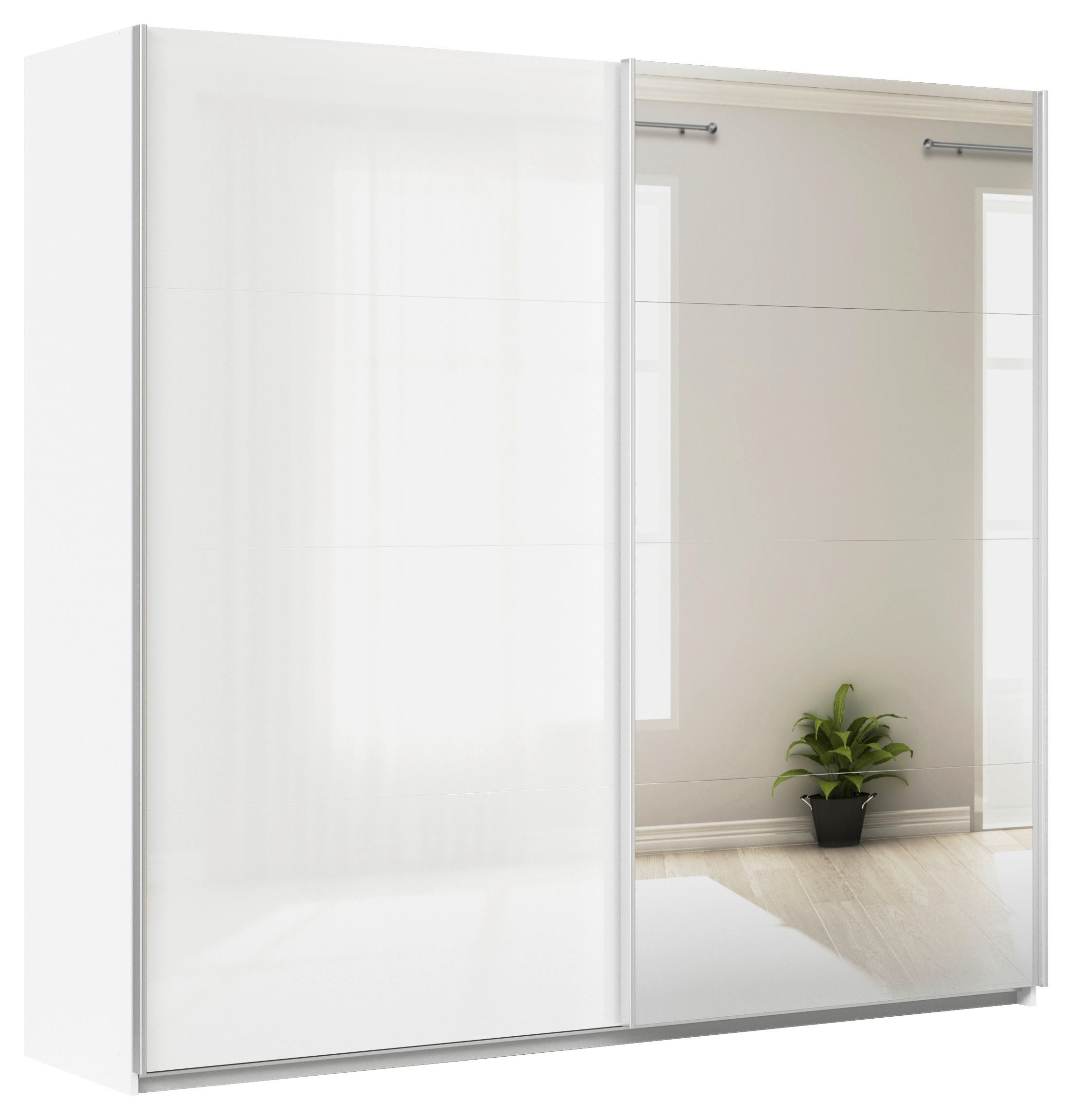 SCHWEBETÜRENSCHRANK  in Weiß  - Alufarben/Weiß, KONVENTIONELL, Glas/Holzwerkstoff (225/210/62cm) - Xora