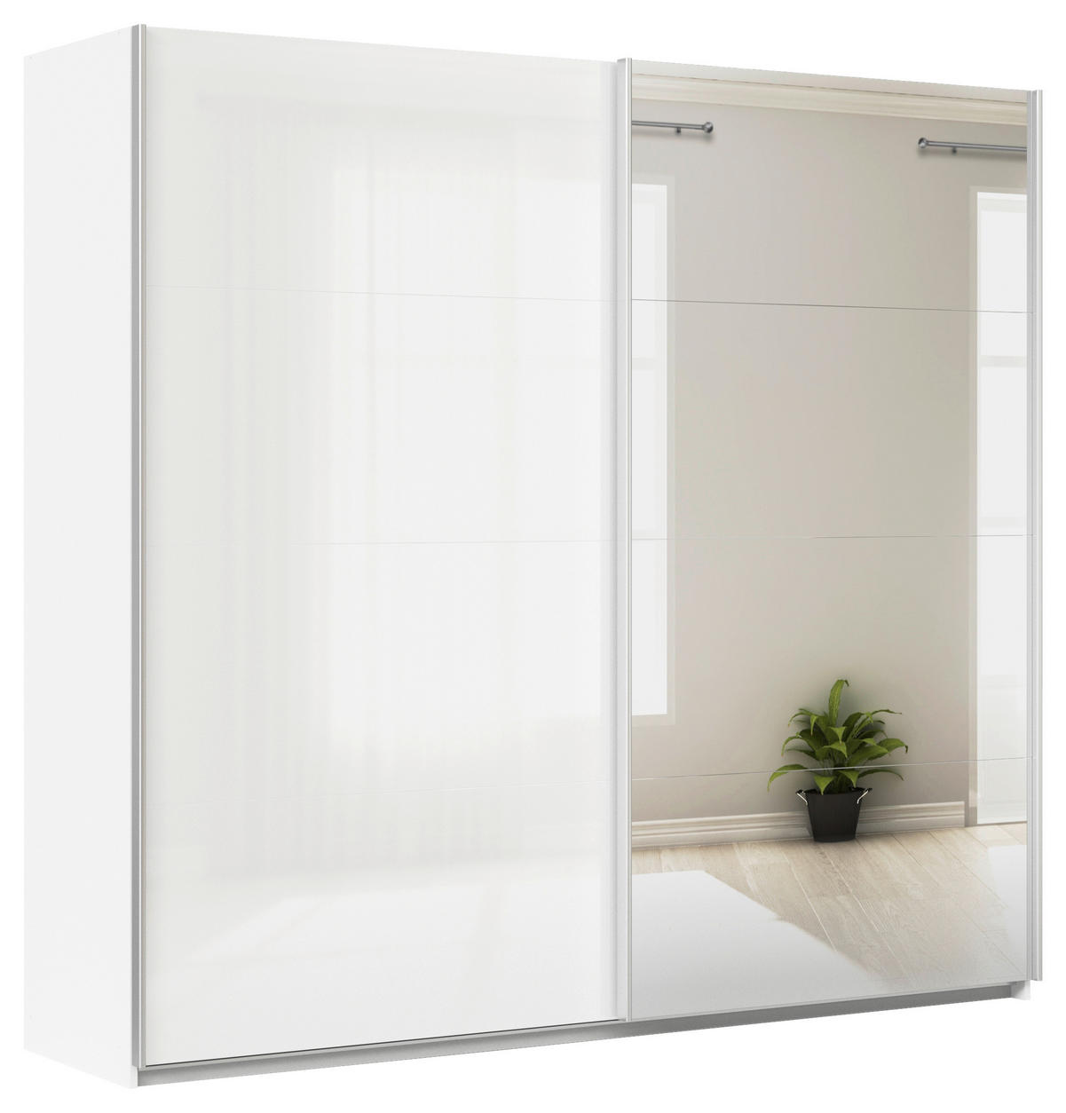 SCHWEBETÜRENSCHRANK  in Weiß  - Alufarben/Weiß, KONVENTIONELL, Glas/Holzwerkstoff (225/210/62cm) - Xora