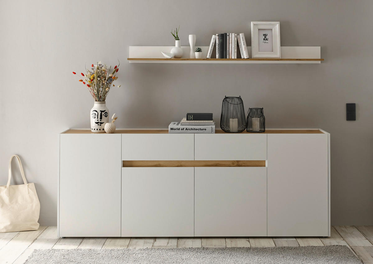 SIDEBOARD  223/86/40 cm 2 Schublade(n)  - Eiche Wotan/Schwarz, Design, Holzwerkstoff/Kunststoff (223/86/40cm) - Modante