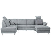 WOHNLANDSCHAFT Webstoff Hellgrau  - Silberfarben/Hellgrau, Konventionell, Holz/Textil (186/322/167cm) - Cantus