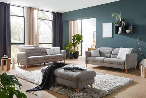 2-SITZER-SOFA Webstoff Greige  - Eiche Bianco/Greige, Design, Holz/Textil (192-220/85-106/98-112cm) - Dieter Knoll