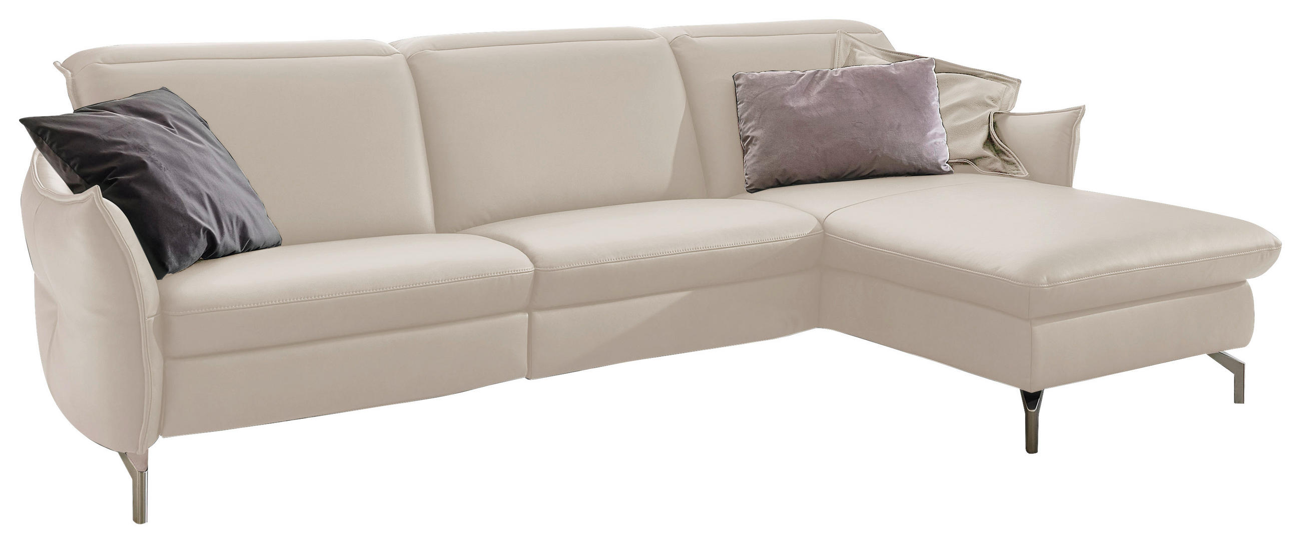 ECKSOFA Weiß Echtleder  - Weiß/Nickelfarben, MODERN, Leder/Metall (263/179cm) - Livetastic