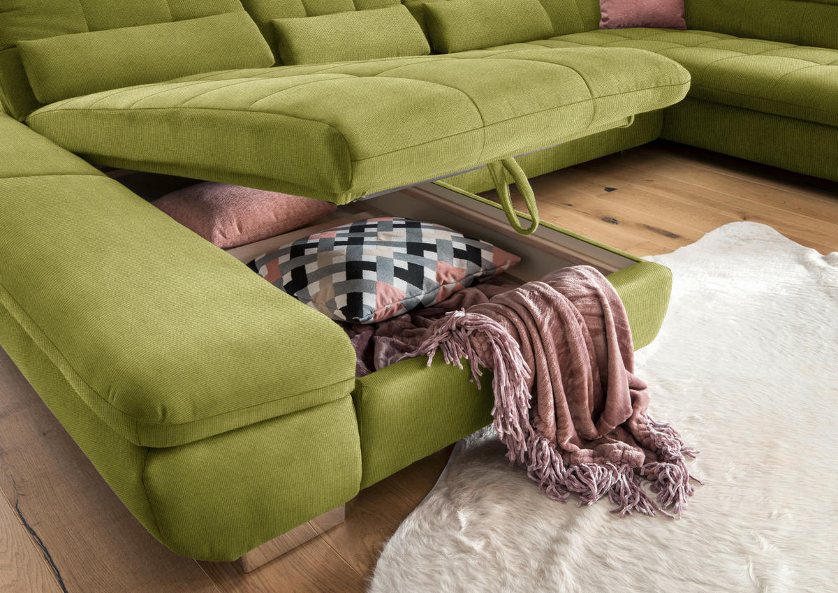 WOHNLANDSCHAFT in Mikrofaser Hellgrün  - Chromfarben/Hellgrün, Design, Kunststoff/Textil (204/350/211cm) - Xora
