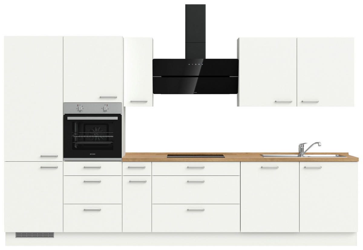 KÜCHENLEERBLOCK 360 cm   in Weiß, Eichefarben  - Edelstahlfarben/Eichefarben, MODERN, Holzwerkstoff/Metall (360cm) - Nobilia