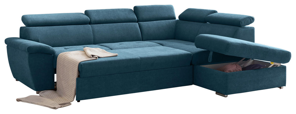 ECKSOFA Hellblau Chenille  - Chromfarben/Hellblau, Design, Textil/Metall (262/216cm) - Livetastic