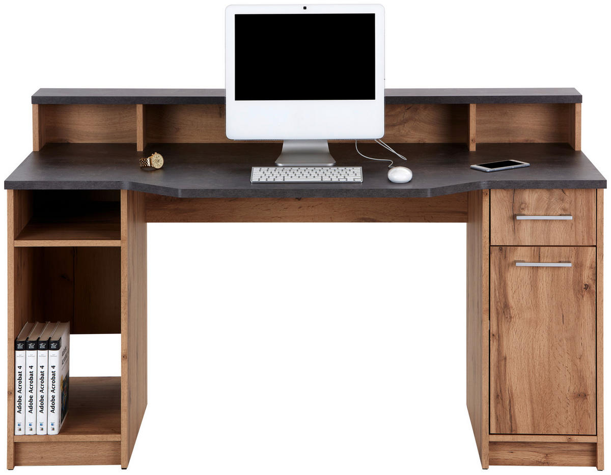 PISALNA MIZA leseni material siva, barve hrasta  - siva/črna, Moderno, umetna masa/leseni material (150/91/68cm) - Carryhome