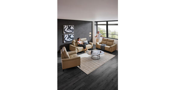 2-SITZER-SOFA in Leder Beige - Beige/Schwarz, Design, Leder/Metall (176/105/98cm) - Emilio Belluti