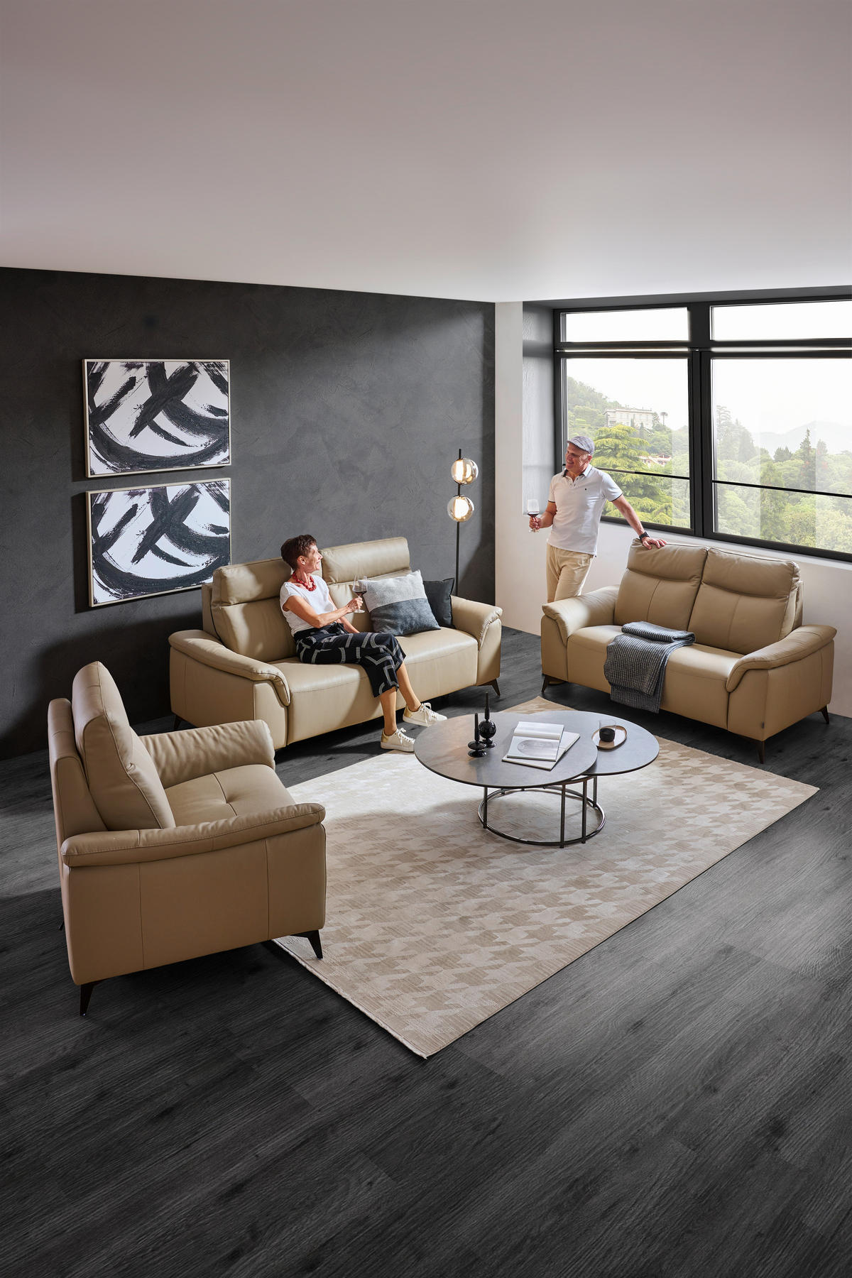 SESSEL Echtleder Beige    - Beige/Schwarz, Design, Leder/Metall (107/105/98cm) - Emilio Belluti