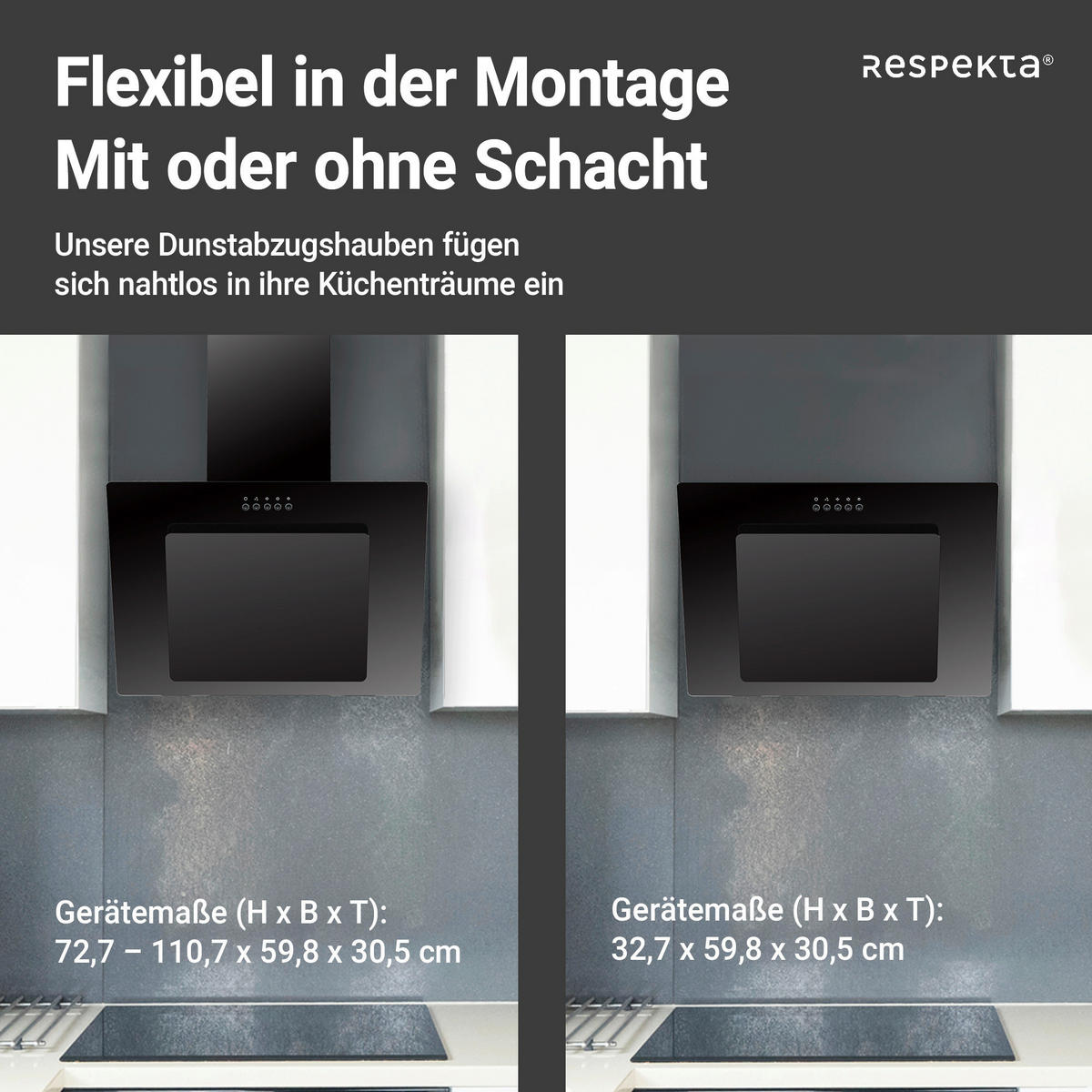 FLÄKTKÅPA CH21060SBZ  - svart, Trend, metall/glas (59,8/72,7-110,7/30,5cm) - Respekta