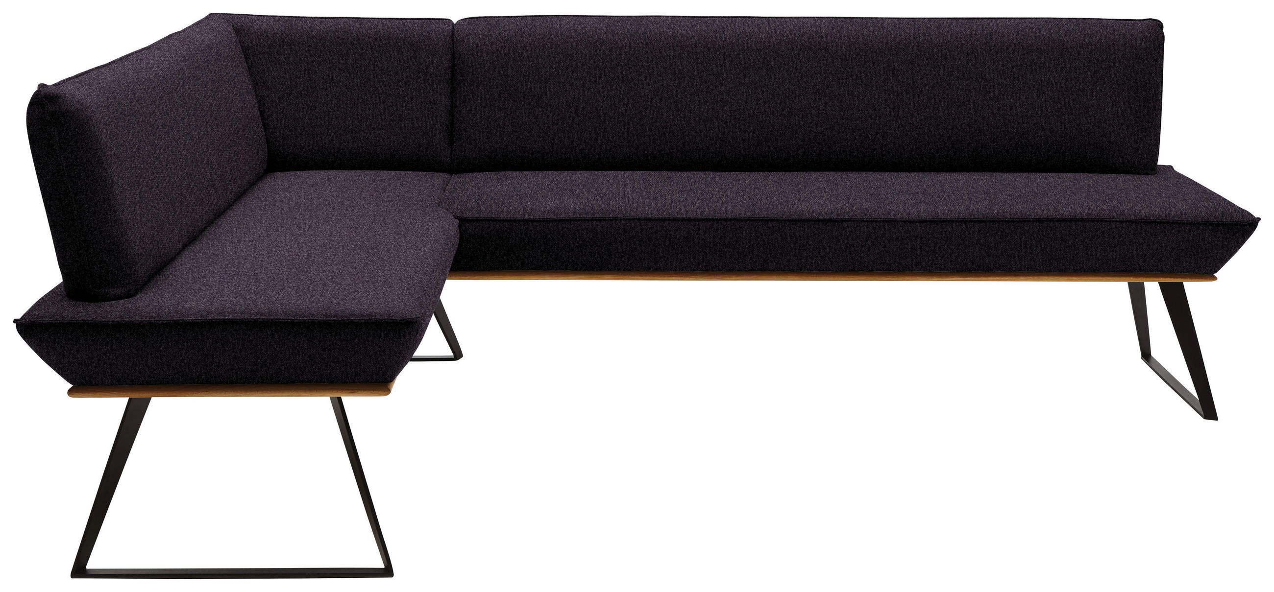 ECKBANK 163/223 cm Webstoff Schwarz, Eichefarben Eiche massiv Metall   - Eichefarben/Schwarz, Design, Holz/Textil (163/223cm) - Voleo