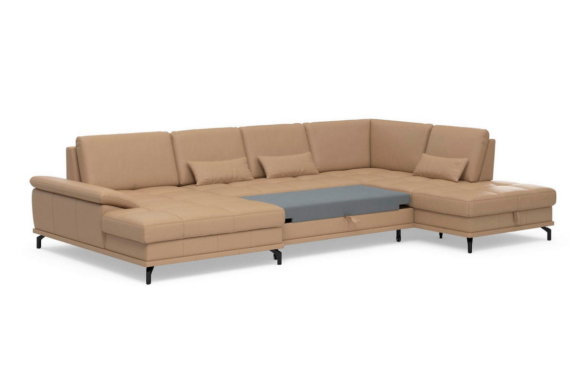 WOHNLANDSCHAFT COSTELLO E Cappuccino Kombination Echtleder/Stoff Mikrofaser  - Schwarz/Cappuccino, Basics, Leder/Textil (176/363/223cm) - Sit & More