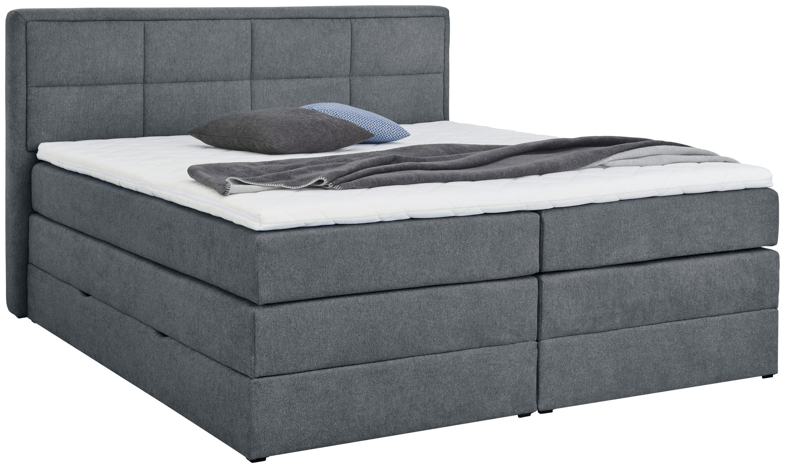 BOXSPRINGBETT 140/200 cm,  in Blaugrau, Matratze, Bettkasten, Topper, H2 + H3 = mittel + fest  - Blaugrau/Schwarz, KONVENTIONELL, Kunststoff/Textil (140/200cm) - Carryhome