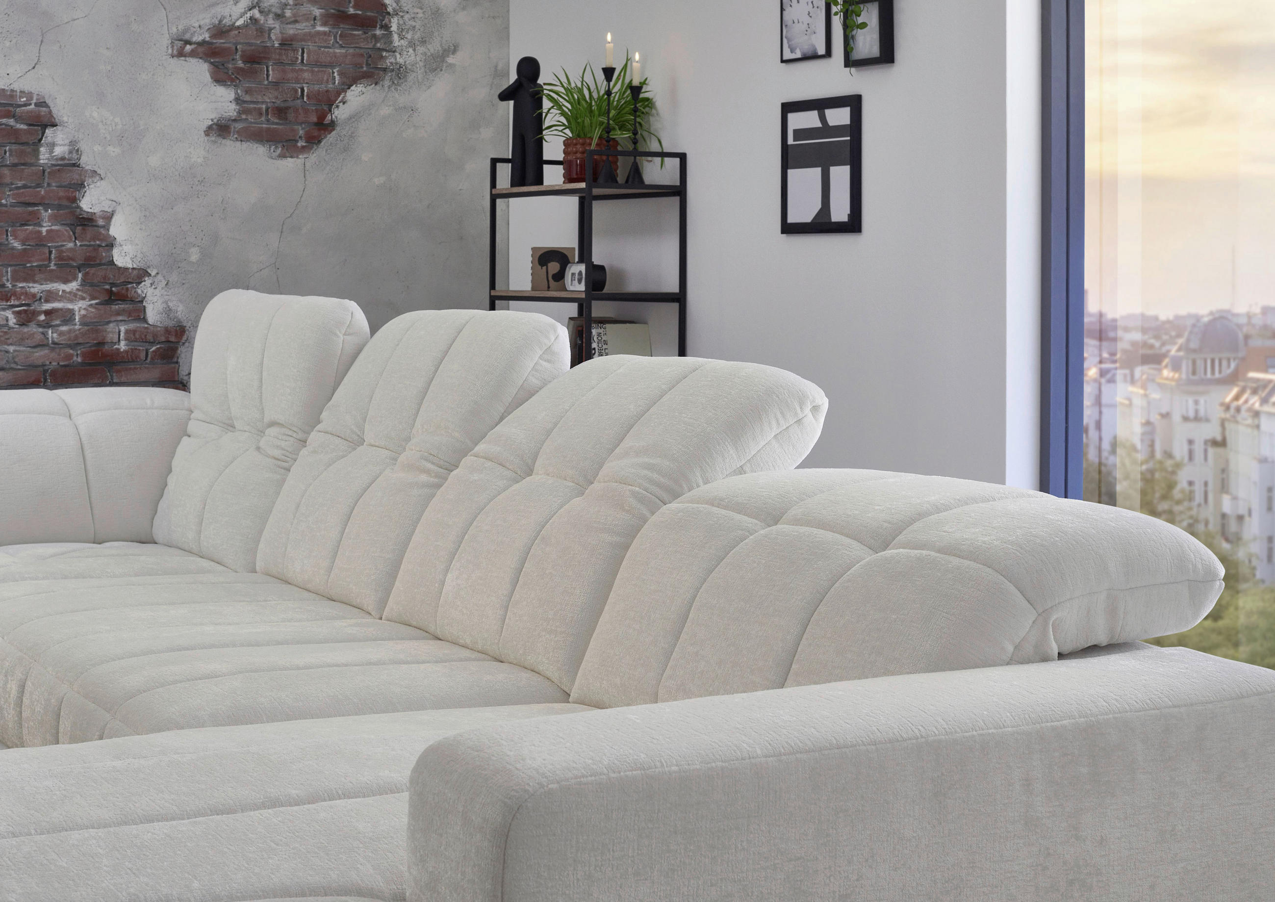 SAROKGARNITÚRA textil natúr  - natúr/fekete, Design, textil/fém (212/383/195cm) - Beldomo Style