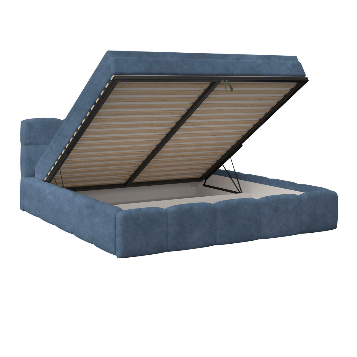 POLSTERBETT 160/200 cm,  in Blau, Matratze, Bettkasten, H3 = fest  - Blau/Schwarz, Trend, Kunststoff/Textil (160/200cm)