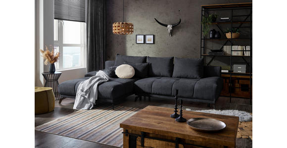 ECKSOFA in Chenille Dunkelblau  - Schwarz/Dunkelblau, MODERN, Textil/Metall (182/290cm) - Hom`in