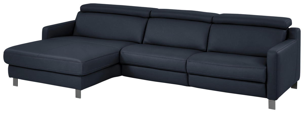 ECKSOFA in Echtleder Dunkelblau  - Schwarz/Dunkelblau, Design, Leder/Metall (176/291cm) - Valdera