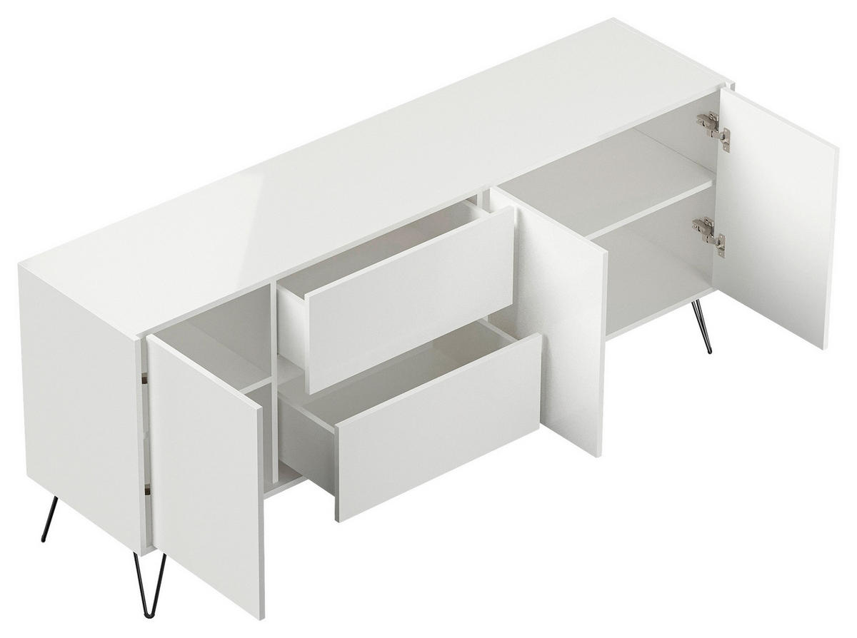 SIDEBOARD Posseik Industrial  in 177/75,8/42 cm  - Weiß Hochglanz/Schwarz, Design, Holzwerkstoff/Metall (177/75,8/42cm) - P & B