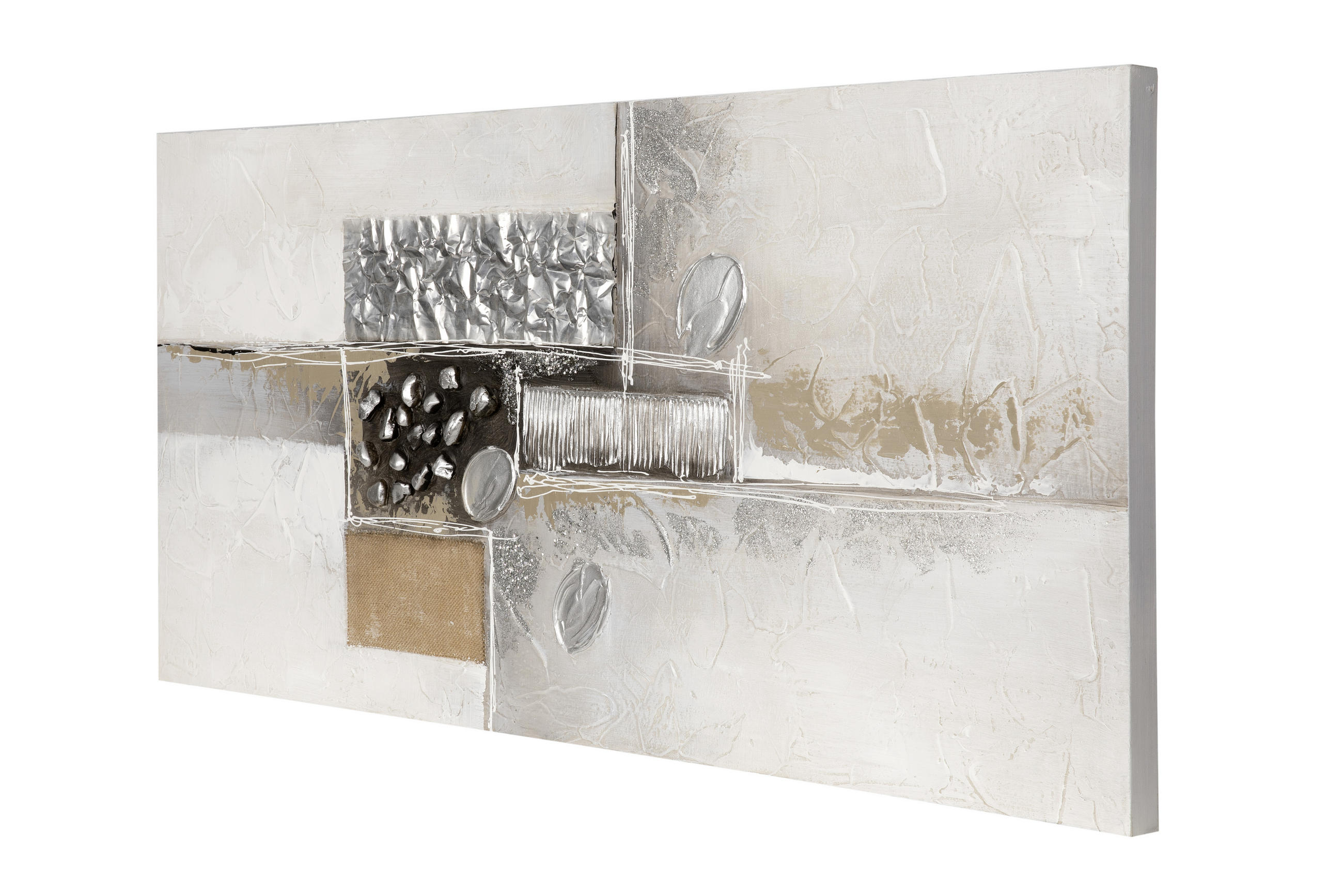 Thumbnail - Monee Ölgemälde, Braun, Schwarz, Silber, Holz, Metall, Textil, Tanne, massiv, rechteckig, 55x3x120 cm, handgemalt, Keilr...