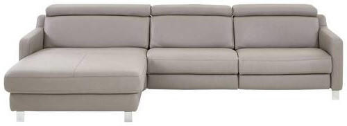 ECKSOFA Grau Echtleder - Chromfarben/Grau, Design, Leder/Metall (176/291cm) - Valdera
