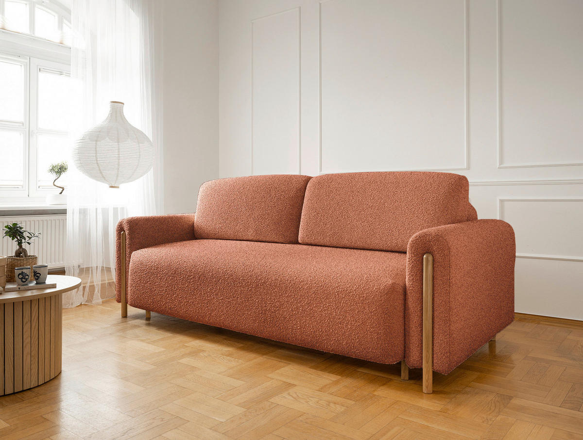 SCHLAFSOFA Hellrot  - Eichefarben/Hellrot, Design, Holz/Textil (244/97/97cm) - MID.YOU