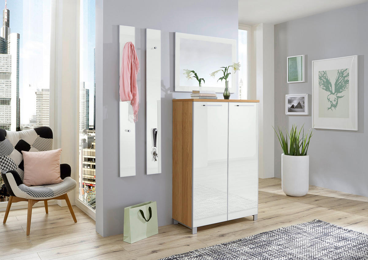 GARDEROBE 4-teilig  in 135/195/37 cm  - Eichefarben/Weiß, Design, Glas/Holz (135/195/37cm)