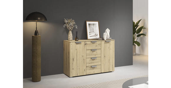 KOMMODE  in 120/81/42 cm  - Chromfarben/Eiche Artisan, Design, Holzwerkstoff/Metall (120/81/42cm) - Carryhome